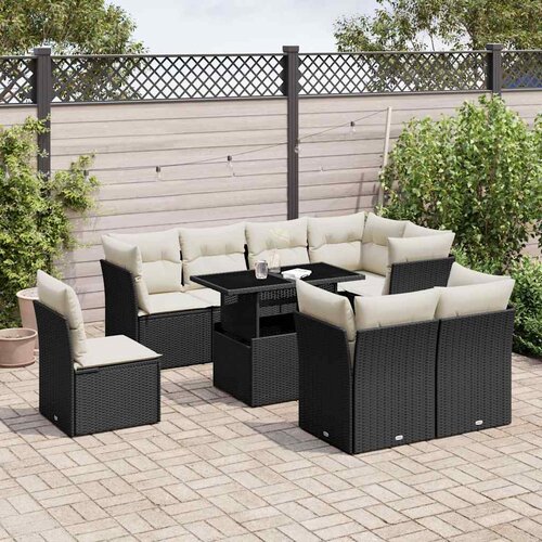  9-dijelni set vrtnih sofa s jastucima crni od poliratana Crna 100 x 55 x 73 cm Cene