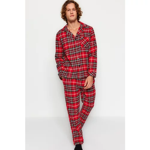 Trendyol Men's Red Regular Fit Plaid Weave Pajamas Set.