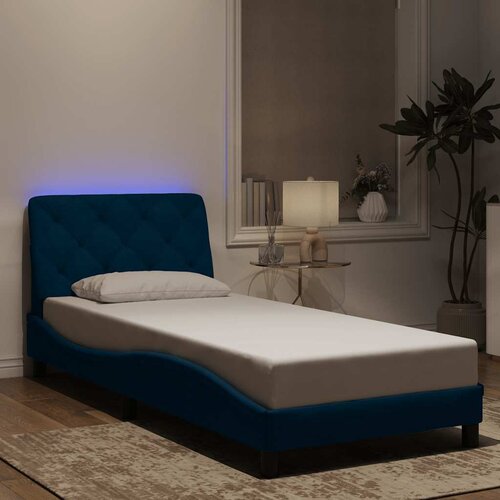  Okvir kreveta s LED-om bez madraca plavi 90 x 200 cm baršunasti Cene