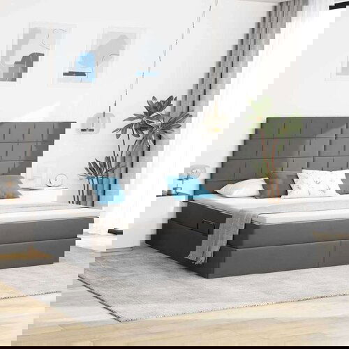  Krevet S LED lampica s pohranom Tamno siva 160 x 200 cm tkanina Cijene