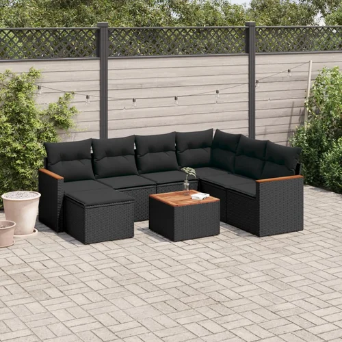 vidaXL 8-dijelni set vrtnih sofa od poliratana s jastucima crni