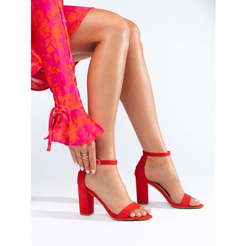 SHELOVET Red high-post sandals suede Cene