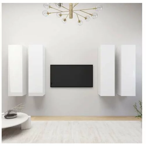  TV omarice 4 kosi visok sijaj bele 30,5x30x110 cm iverna plošča