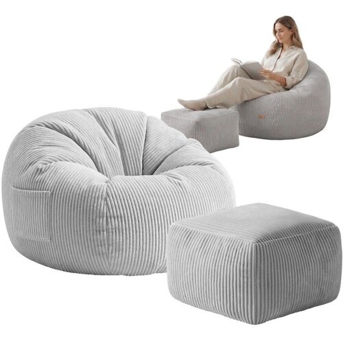  Fotelja od samta s tabureom i osloncem za noge Comfy 3.0 &amp;ndash; siva Slike