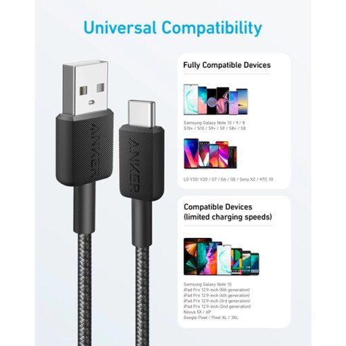 Anker 322 USB tip-A na USB tip-C kabl M/M 0.9m, 18W, pleteni, crni Cene
