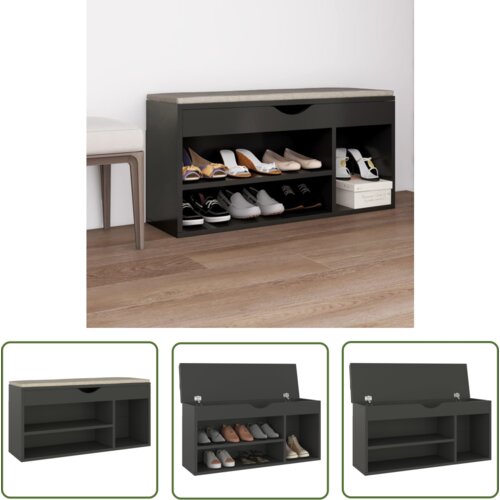 The Living Store Klop za čevlje z blazino siva 104x30x49 cm inženirski les - Klop Za Čevlje, (21744457) Slike