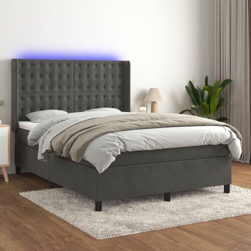 Krevet box spring s madracem LED tamnosivi 140x200 cm baršun Cene