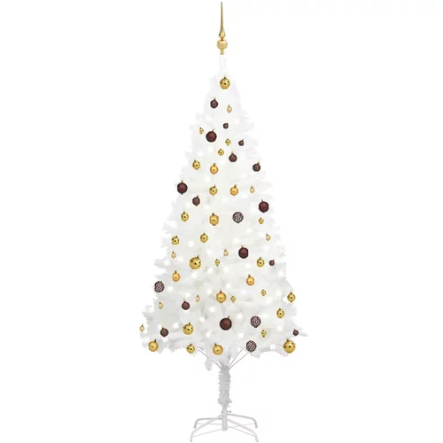  Umjetno božićno drvce s LED svjetlima i kuglicama bijelo 210 cm