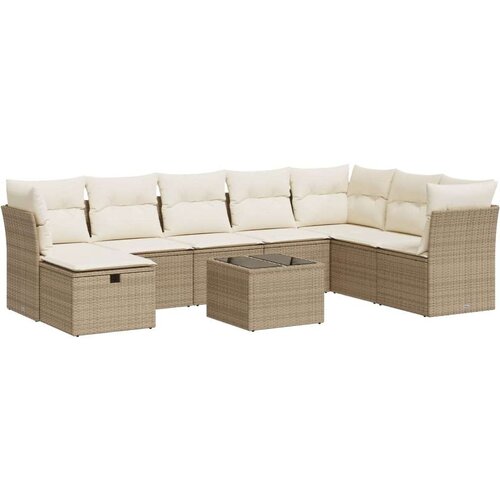  9-dijelni set vrtnih sofa s jastucima bež od poliratana Slike