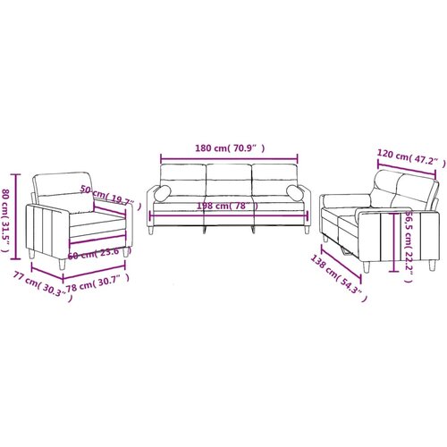  3-dijelni set sofa s jastucima smeđi od tkanine Slike