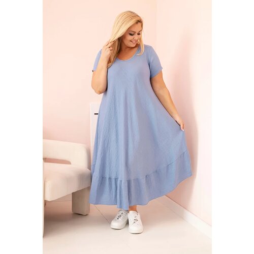 Kesi Włoski Plus size women&amp;#039;s dress with short sleeves and ruffle made of light viscose denim Slike