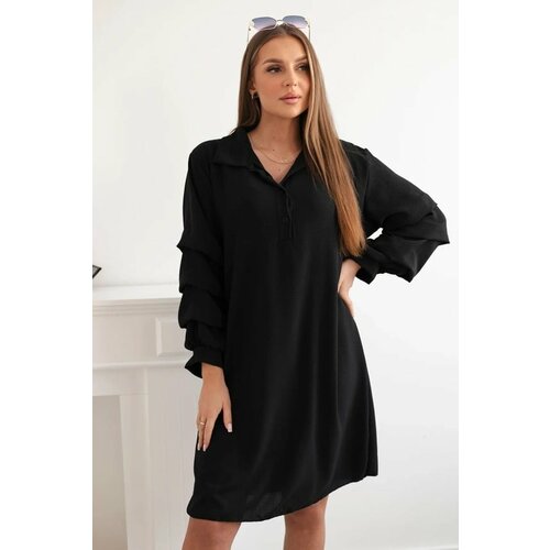 Fasardi Oversize dress with ruffle sleeves, black Slike