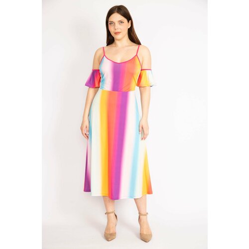 Şans Women's Colorful Plus Size Collar Elastic Strap Adjustable Length Colorful Dress Cene