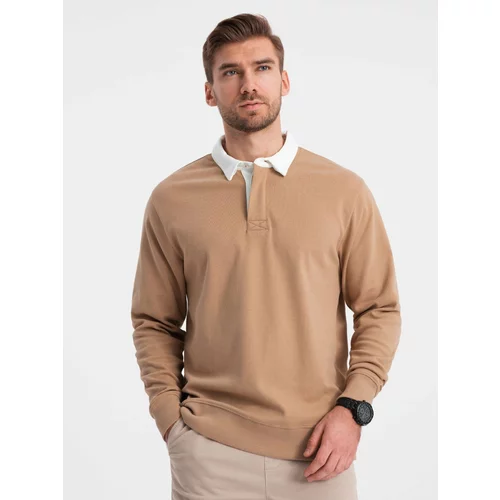 Ombre Men's sweatshirt with white polo collar - light brown