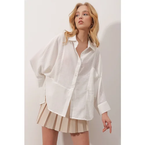 Trend Alaçatı Stili Shirt - White - Oversize