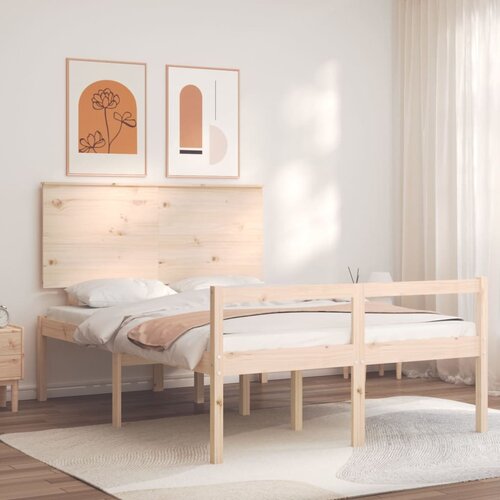 vidaXL Posteljni okvir z vzglavjem 140x190 cm trden les Cene