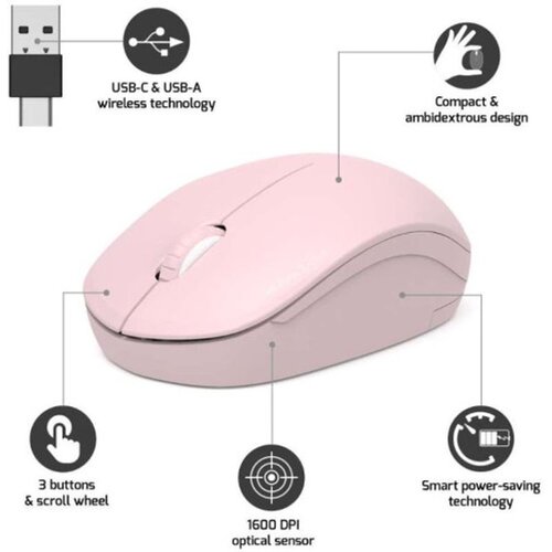 Port Designs Port mi&scaron; OFFICE bežični USB-A/USB-C, roza 900541 Cijene