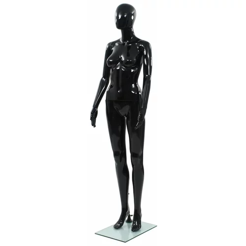 Ženska lutka za izlog sa staklenim postoljem crna sjajna 175 cm