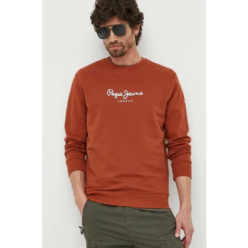 Pepe Jeans Bombažen pulover moška, rjava barva