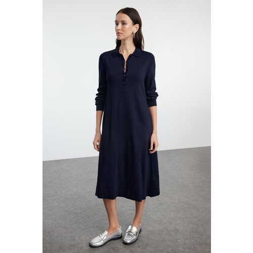 Trendyol Navy Blue Maxi Knit Polo Neck Dress Cene