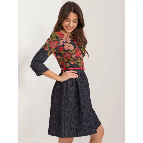 Fashion Hunters Navy blue and red cocktail dress with embroidery