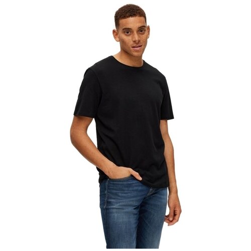Selected Majice &amp;amp; Polo majice Noos Pan Linen T-Shirt - Black Črna Slike