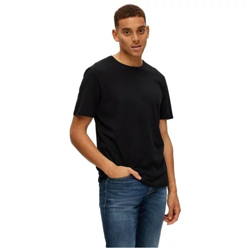 Selected Majice & Polo majice Noos Pan Linen T-Shirt - Black Črna