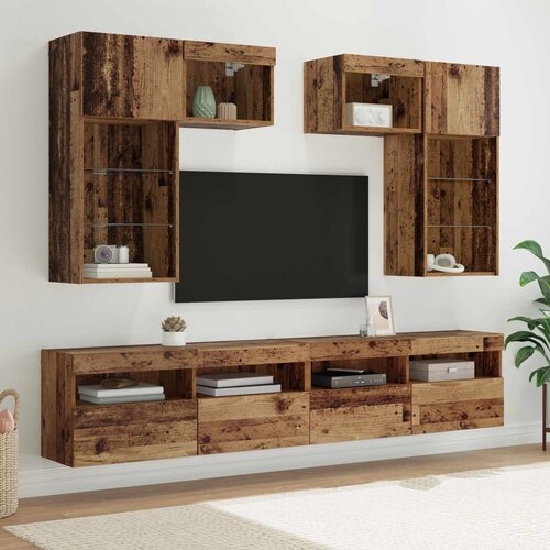 TV zidne jedinice Zidne 6 pcs Crni hrast Konstruirano drvo Cene