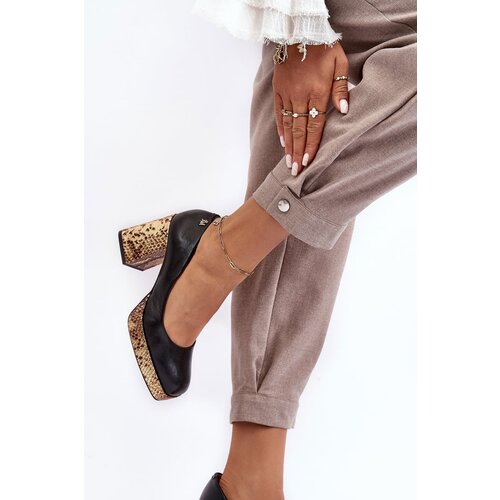 Laura Messi Stylish Leather Pumps 2599 Black Cene