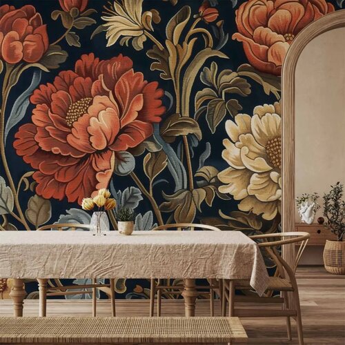  Foto tapeta - Tapestry Large Flowers Retro Floral Motif in Kilim Style 200x140 Cene