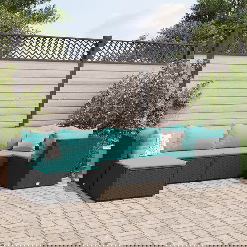 The Living Store Vrtna sedežna garnitura 6-delna z blazinami črn poli ratan - Vrtna Sedežna Garnitura, (21625570) Cene