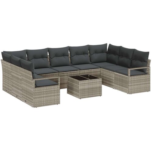  10-delni set vrtnarskih sofa s blazinami sivo poli ratan Cene
