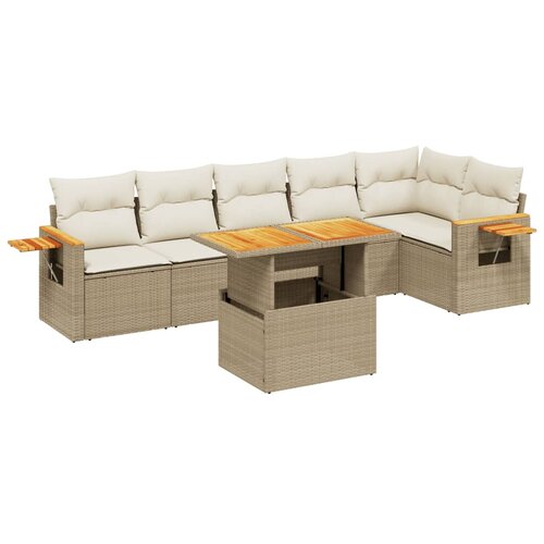 vidaXL 7-dijelni set vrtnih sofa od poliratana s jastucima bež Cijene