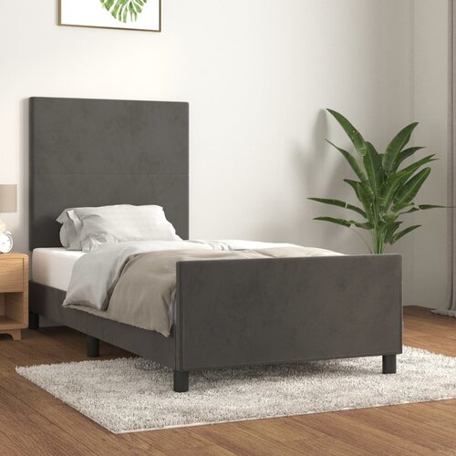 The Living Store Posteljni okvir z vzglavjem temno siv 100x200 cm žamet - Posteljni Okvir Z Vzglavjem, (21492415) Slike