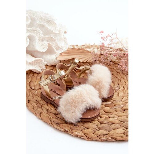 FR1 Children's Sandals with Velcro and Faux Fur Gold Rosavere Cene