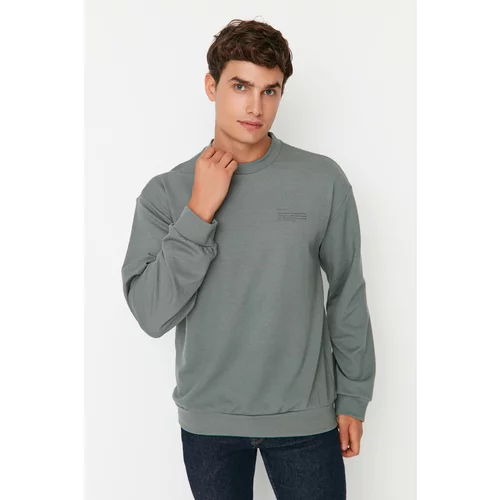 Trendyol Mint Men's Relaxed Fit Crew Neck Minimal Printed Sweatshirt