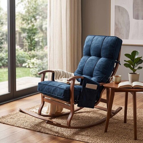Atelier Del Sofa Ceviz fotelja za ljuljanje 56 &amp;times; 103 &amp;times; 115 cm, petrol zelena Slike