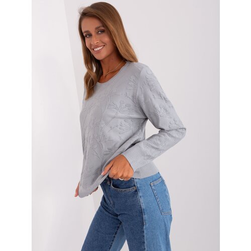 Fashion Hunters Grey women's classic sweater with hems Cene