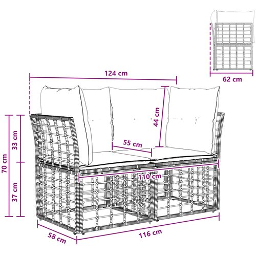  loveseat s jastukom 2 pcs Crna i tamno siva poliratan Slike