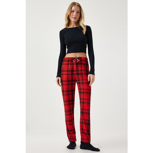  Women's Red Patterned Soft Textured Knitted Pajamas Bottoms Cene