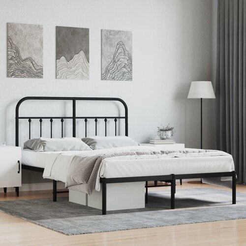 VidaXL Metalni okvir za krevet s uzglavljem crni 135x190 cm Slike