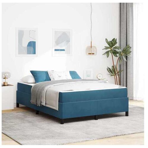 VidaXL postelja z vzmetnico, žamet, temno modra/bela, 140&amp;times;193&amp;times;55 cm Slike