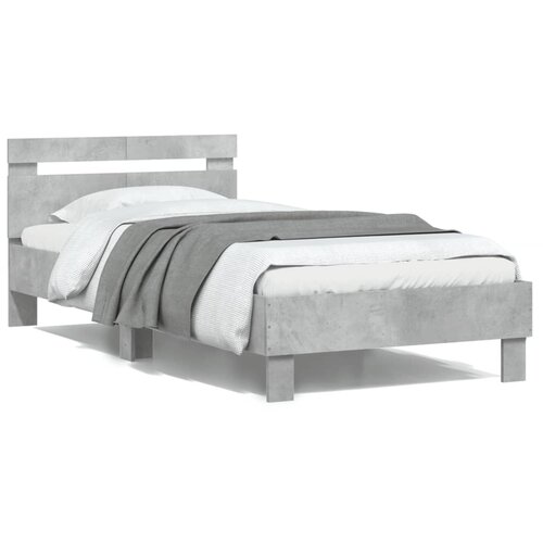 VidaXL Posteljni okvir z vzglavjem betonsko siv 100x200 cm inž. les Slike