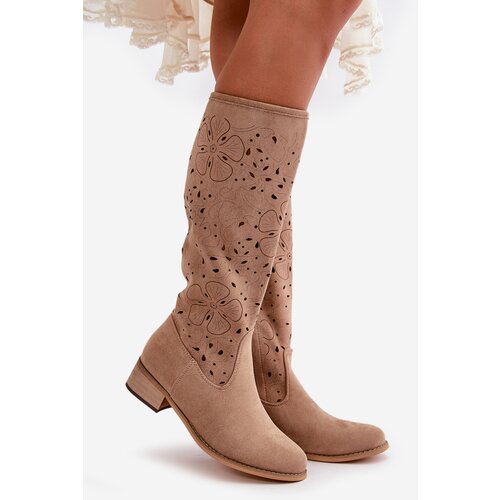 Boto PS1 Lace-up Women&amp;#039;s Low Heel Eco Suede Boots with Zipper Dark Beige Orchides Slike