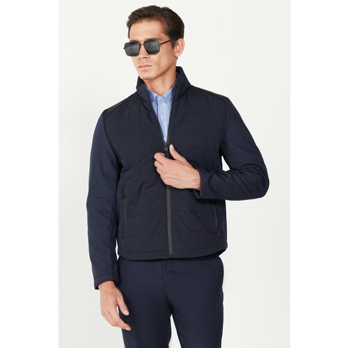 ALTINYILDIZ CLASSICS Men's Navy Blue Standard Fit Normal Fit High Neck Patterned Coat Slike