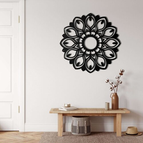 Wallxpert metalni zidni ukras 5092, mandala cvet lotosa sa &scaron;iljatim laticama, 58 x 58 cm, crni Cene
