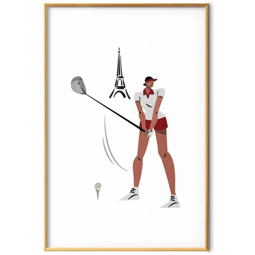  Plakat - Illustration of a Female Golfer with the Eiffel Tower in the Background 21x30 Zlatni okvir s margom Slike
