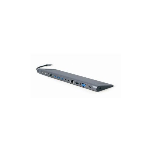 Docking station USB adapter Type-C 9-in-1 multi-port adapter, USB hub + HDMI + VGA + PD + card reader + LAN + audio, space grey GEMBIRD A-CM-COMBO9-01 Cijene