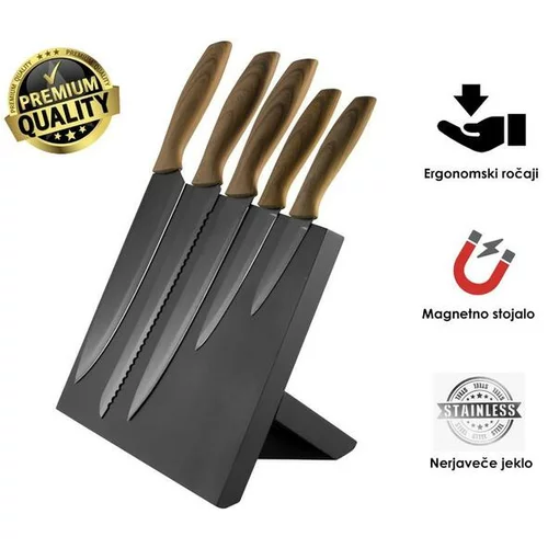 Platinet set vrhunskih kuhinjskih nožev PBKSBB5W 5kos črno-rjava