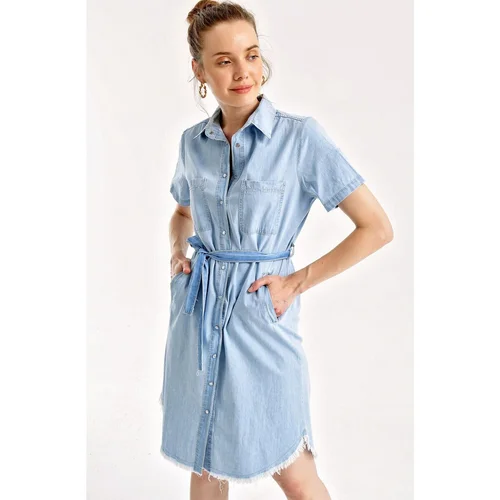 Mt Clothes Denim dress with belt Plava